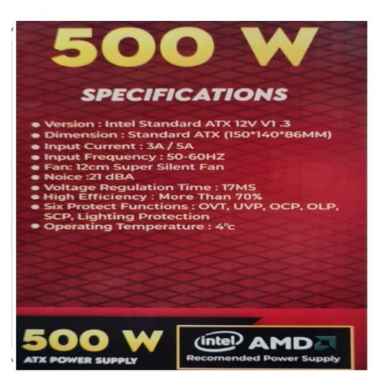 Kings Data PS-01 Power Supply 500 Watt CPU PSU Kings Data PS-01 Power Supply 500 Watt CPU PSU