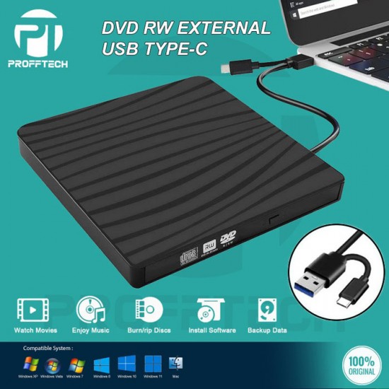 Profftech DVD-RW External USB 3.0 Type C Drive Burner Player Profftech DVD-RW External USB 3.0 Type C Drive Burner Player