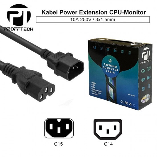 Profftech Kabel Power CPU to Monitor UPS C14-C15 2 Meter 1.5mm Profftech Kabel Power CPU to Monitor UPS C14-C15 2 Meter 1.5mm