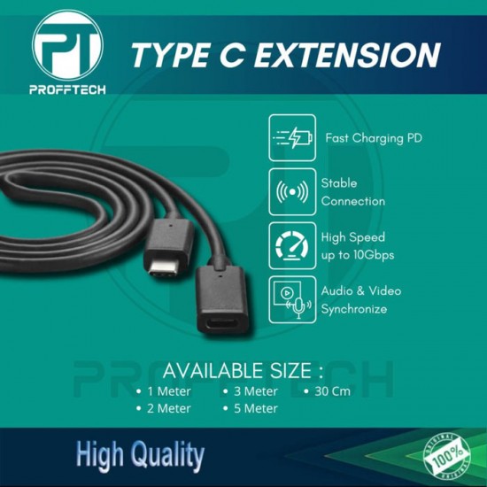 Profftech Kabel Type C Extension 1 Meter USB-C Male to Female Profftech Kabel Type C Extension 1 Meter USB-C Male to Female