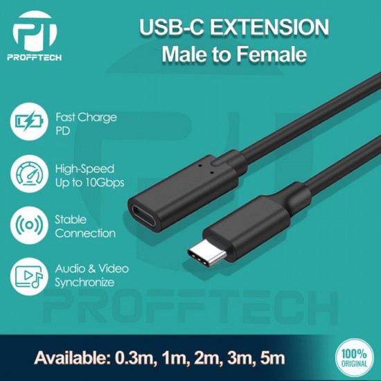 Profftech Kabel Type C Extension 1 Meter USB-C Male to Female Profftech Kabel Type C Extension 1 Meter USB-C Male to Female