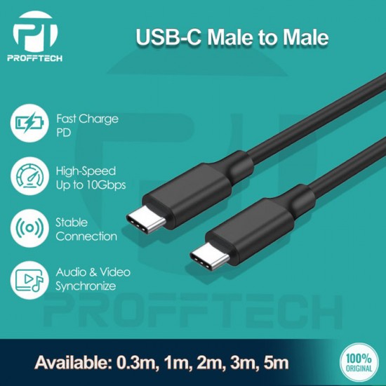 Profftech Kabel Type-C Male to Male 2 Meter USB-C M-M Profftech Kabel Type-C Male to Male 2 Meter USB-C M-M