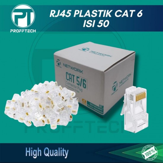 Profftech Connector Plug RJ45 Plastik Cat 6 Isi 50 Pcs Profftech Connector Plug RJ45 Plastik Cat 6 Isi 50 Pcs