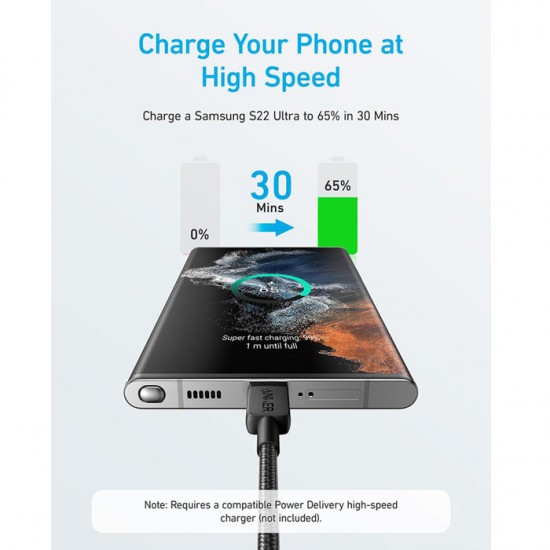 Anker 322 USB-C to USB-C Fast Charging Cable 3 ft 60W Braided A81F5H21