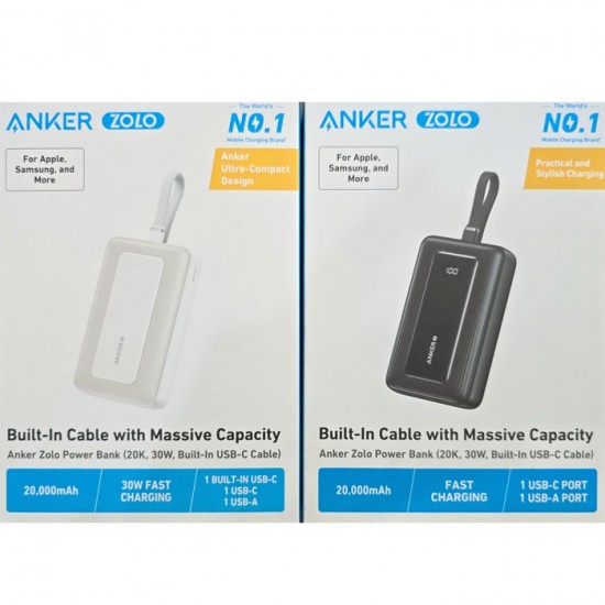 Anker Zolo A1689 Powerbank 20000mAh 30W Built In USB-C Cable with Massive Capacity Anker Zolo A1689 Powerbank 20000mAh 30W Built In USB-C Cable with Massive Capacity