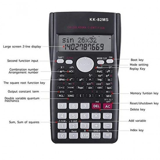 Calculator Sekolah Ilmiah Hitam KK-82MS-D Kalkulator Scientific Calculator Sekolah Ilmiah Hitam KK-82MS-D Kalkulator Scientific