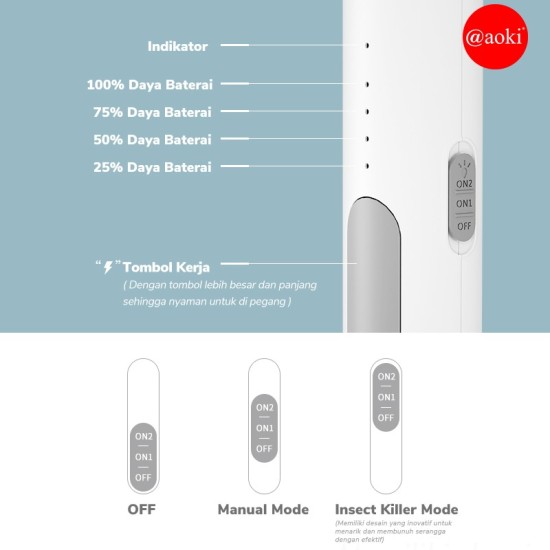 Aoki AK-895S Raket Nyamuk 2 in 1 USB Charging Mosquito Killer Aoki AK-895S Raket Nyamuk 2 in 1 USB Charging Mosquito Killer