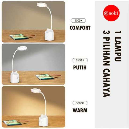 Aoki AK-6059 Lampu Meja Belajar LED Sentuh 3 Warna Tempat Pulpen Aoki AK-6059 Lampu Meja Belajar LED Sentuh 3 Warna Tempat Pulpen