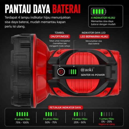 Aoki AK-6671MAX Senter LED 50 Watt 5400mAh Jumbo Rechargeable Aoki AK-6671MAX Senter LED 50 Watt 5400mAh Jumbo Rechargeable