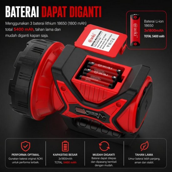 Aoki AK-6671MAX Senter LED 50 Watt 5400mAh Jumbo Rechargeable Aoki AK-6671MAX Senter LED 50 Watt 5400mAh Jumbo Rechargeable