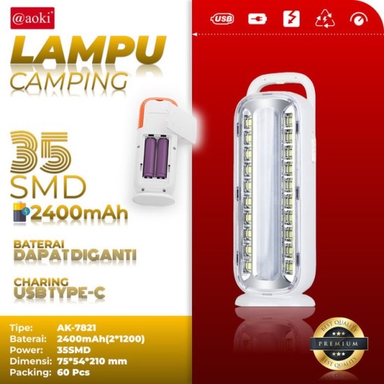 Aoki AK-7821 Lampu Camping 35SMD 2400mAh Emergency Lamp Aoki AK-7821 Lampu Camping 35SMD 2400mAh Emergency Lamp