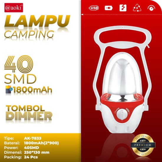 Aoki AK-7833 Lampu Camping 40SMD 1700mAh Emergency Lamp Aoki AK-7833 Lampu Camping 40SMD 1700mAh Emergency Lamp
