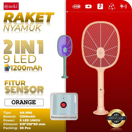 Aoki AK-896 Raket Nyamuk Sensor 2 in 1 Mosquito Swatter Photosensitive Aoki AK-896 Raket Nyamuk Sensor 2 in 1 Mosquito Swatter Photosensitive