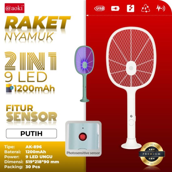 Aoki AK-896 Raket Nyamuk Sensor 2 in 1 Mosquito Swatter Photosensitive Aoki AK-896 Raket Nyamuk Sensor 2 in 1 Mosquito Swatter Photosensitive
