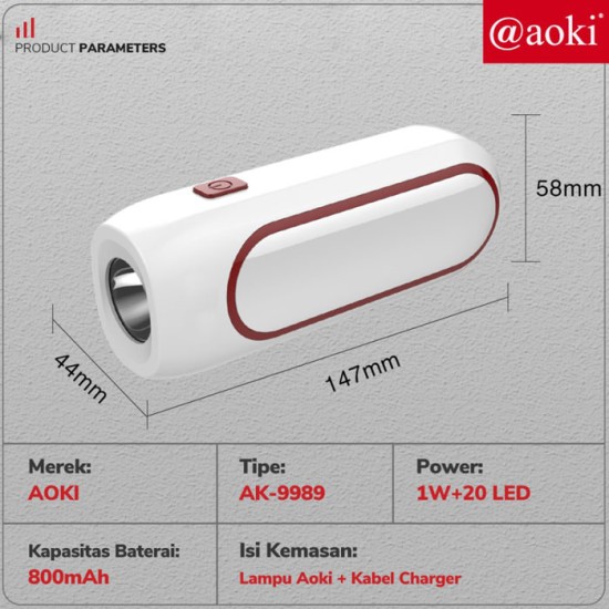 Aoki AK-9989 Senter LED Lampu Emergency Lamp Tube Recharge 1W+20LED Aoki AK-9989 Senter LED Lampu Emergency Lamp Tube Recharge 1W+20LED