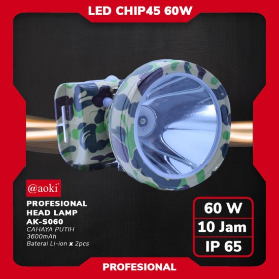 Aoki AK-S060 Professional Head Lamp 60W IP65 Senter Kepala LED 3600mAh Aoki AK-S060 Professional Head Lamp 60W IP65 Senter Kepala LED 3600mAh