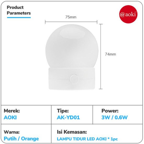 Aoki AK-YD01 Lampu Tidur LED Bola Dinding Night Lamp Aoki AK-YD01 Lampu Tidur LED Bola Dinding Night Lamp