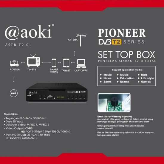 Aoki ASTB-T2-03 STB Set Top Box TV Digital Receiver Penerima Siaran Aoki ASTB-T2-03 STB Set Top Box TV Digital Receiver Penerima Siaran