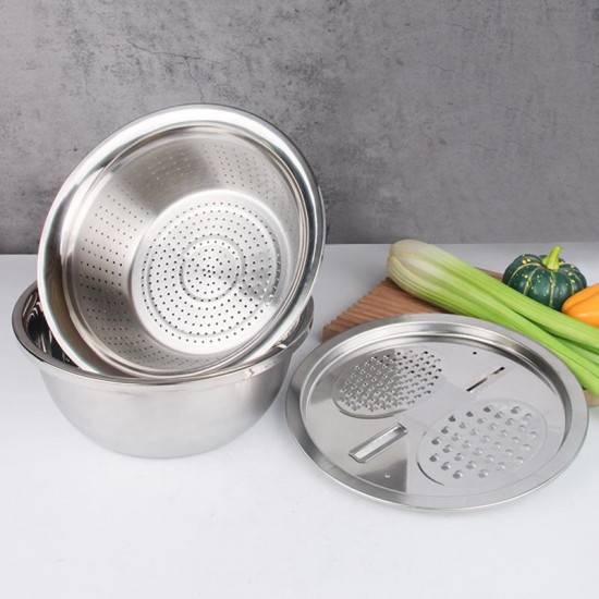 Baskom Stainless 3 in 1 Baskom Parut Tirisan Sayur Baskom Stainless 3 in 1 Baskom Parut Tirisan Sayur