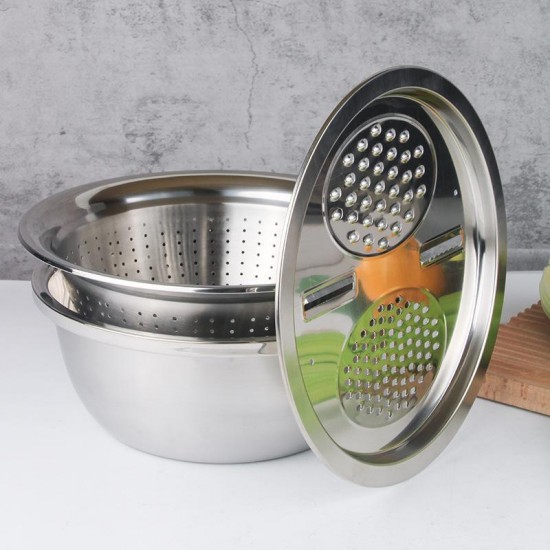Baskom Stainless 3 in 1 Baskom Parut Tirisan Sayur Baskom Stainless 3 in 1 Baskom Parut Tirisan Sayur