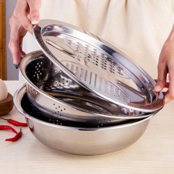 Baskom Stainless 3 in 1 Baskom Parut Tirisan Sayur Baskom Stainless 3 in 1 Baskom Parut Tirisan Sayur