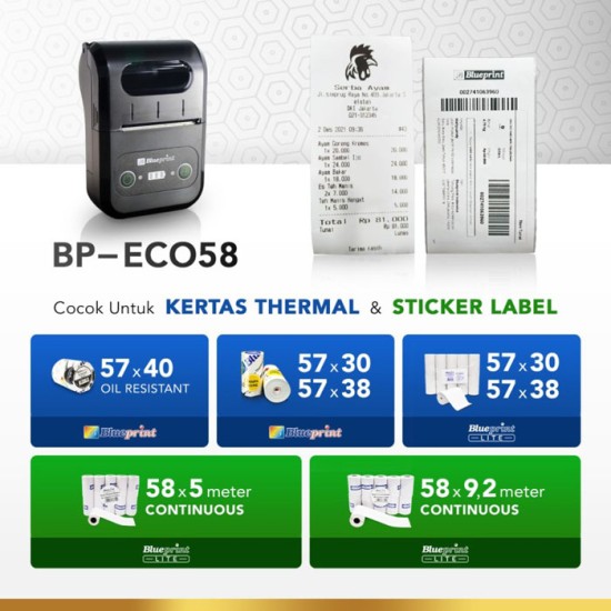 Blueprint ECO58 Portable Printer Thermal Mini Bluetooth ECO 58 Blueprint ECO58 Portable Printer Thermal Mini Bluetooth ECO 58