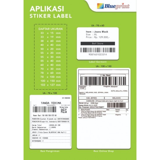 Blueprint Direct Thermal Sticker Label Stiker Barcode 78x60 mm 1 Line 400 pcs Blueprint Direct Thermal Sticker Label Stiker Barcode 78x60 mm 1 Line 400 pcs