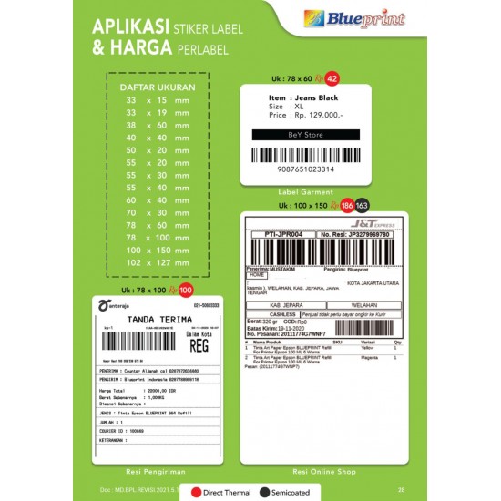Blueprint Lite Direct Thermal Sticker Label Stiker Barcode 100x150 mm 1 Line 200 pcs Blueprint Lite Direct Thermal Sticker Label Stiker Barcode 100x150 mm 1 Line 200 pcs