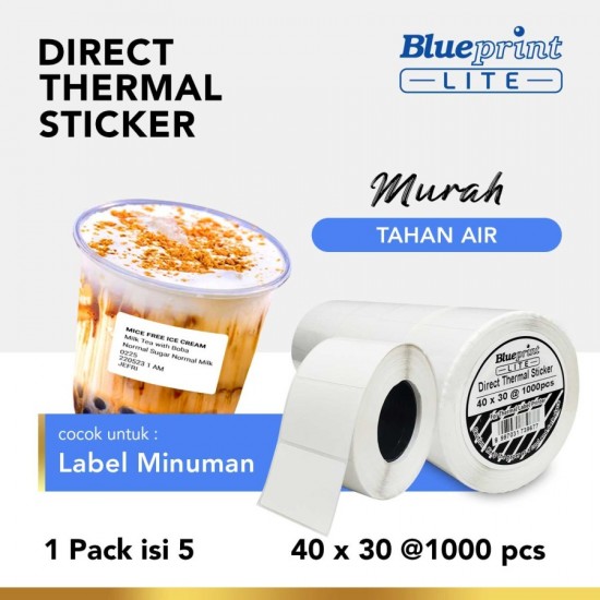 Blueprint Lite Direct Thermal Sticker Label Stiker Barcode 40x30 mm 1 Line 1000 pcs Blueprint Lite Direct Thermal Sticker Label Stiker Barcode 40x30 mm 1 Line 1000 pcs