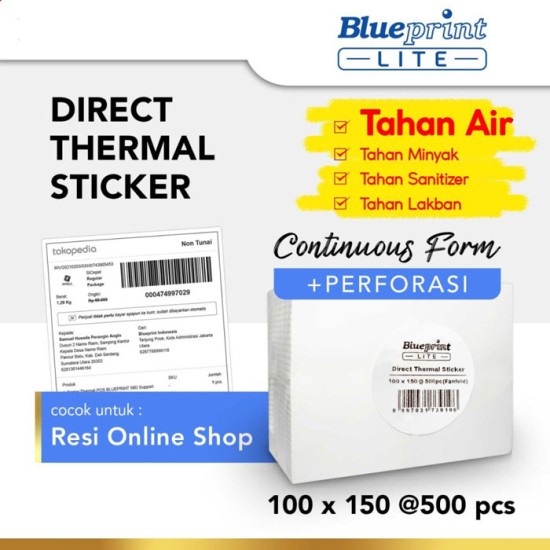 Blueprint Lite Direct Thermal Sticker Label Kotak CF Resi 100x150mm A6 500Pcs Blueprint Lite Direct Thermal Sticker Label Kotak CF Resi 100x150mm A6 500Pcs