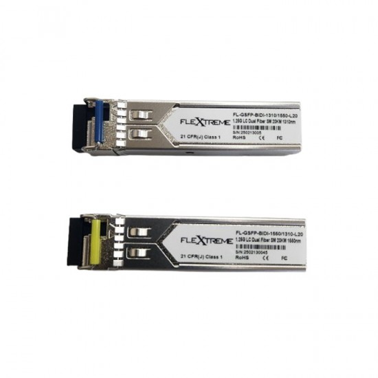 Flextreme FL-GSFP-BIDI-1330-1550-20 SFP 1G Singlemode Single Core Flextreme FL-GSFP-BIDI-1330-1550-20 SFP 1G Singlemode Single Core