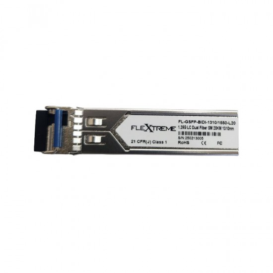Flextreme FL-GSFP-BIDI-1330-1550-20 SFP 1G Singlemode Single Core Flextreme FL-GSFP-BIDI-1330-1550-20 SFP 1G Singlemode Single Core