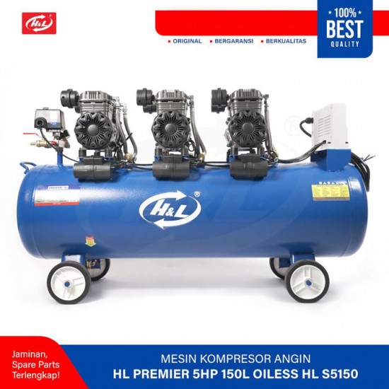 HL Premier HL-S5150 Mesin Kompresor Angin 5HP 150 Liter Oiless Air Compressor