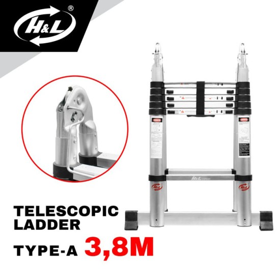 HL Tangga Lipat Aluminium Teleskopik Tipe A 3.8 Meter Double HL Tangga Lipat Aluminium Teleskopik Tipe A 3.8 Meter Double