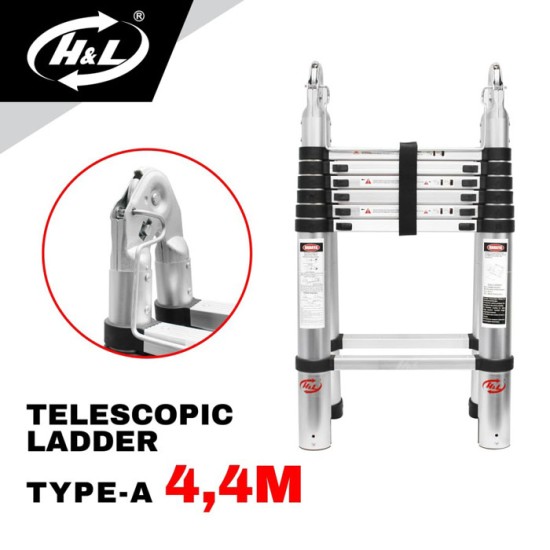 HL Tangga Lipat Aluminium Teleskopik Tipe A 4.4 Meter Double HL Tangga Lipat Aluminium Teleskopik Tipe A 4.4 Meter Double