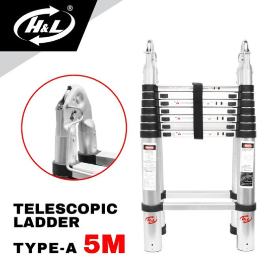 HL Tangga Lipat Aluminium Teleskopik Tipe A 5 Meter Double HL Tangga Lipat Aluminium Teleskopik Tipe A 5 Meter Double