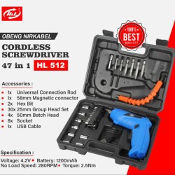 HL 512 Cordless Screwdriver 47 in 1 Mesin Bor Obeng Mini Tanpa Kabel