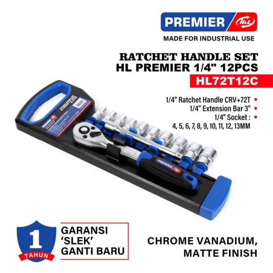 HL Premier HL72T12C Ratchet Handle Set Kunci Sok Shock 1/4 Inch 12 Pcs HL Premier HL72T12C Ratchet Handle Set Kunci Sok Shock 1/4 Inch 12 Pcs