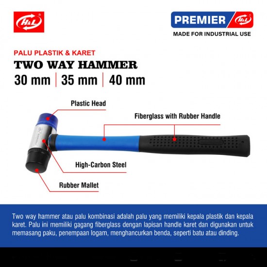 HL Premier Palu Kombinasi Plastik Karet Two Way Hammer 30mm 35mm 40mm HL Premier Palu Kombinasi Plastik Karet Two Way Hammer 30mm 35mm 40mm