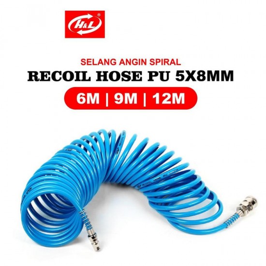 HL Selang Angin Spiral Compressor Recoil Hose PU 5x8mm HL Selang Angin Spiral Compressor Recoil Hose PU 5x8mm