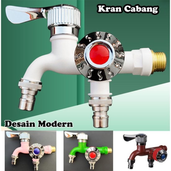 Keran Air Cabang Dua Ukuran 0.5 Inch Kran Kamar Mandi Keran Air Cabang Dua Ukuran 0.5 Inch Kran Kamar Mandi