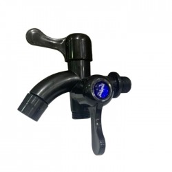 Keran Air Cabang Dua Hitam Plastik Ukuran 0.5 Inch Kran Kamar Mandi