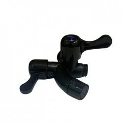 Keran Air Cabang Dua Hitam Plastik Ukuran 0.5 Inch Kran Kamar Mandi