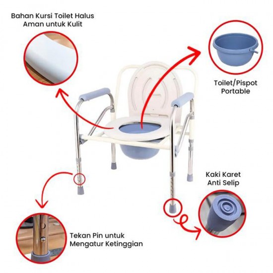 Kursi Pispot BAB Lipat Bangku Toilet Ember Commode Chair Kursi Pispot BAB Lipat Bangku Toilet Ember Commode Chair