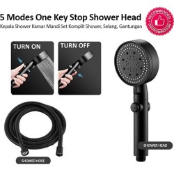 Paket Kepala Shower 5 Mode Selang 150cm Flexible Kamar Mandi