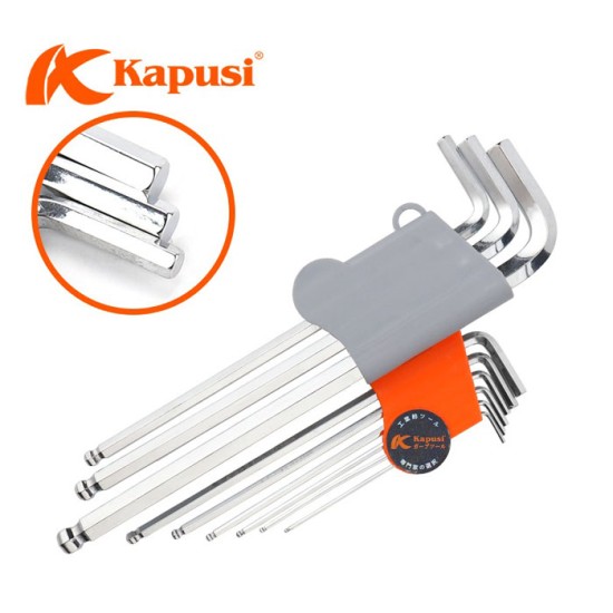Kapusi K-0193 Kunci L isi 9 Pcs Hex Key Set Ballpoint Kapusi K-0193 Kunci L isi 9 Pcs Hex Key Set Ballpoint