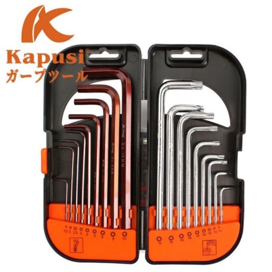 Kapusi K-0420 Kunci L isi 18 Pcs Hex Key Set Bintang Ballpoint Kapusi K-0420 Kunci L isi 18 Pcs Hex Key Set Bintang Ballpoint