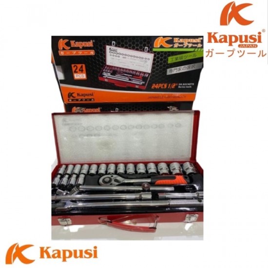 Kapusi K-9770 Kunci Sok 24 Pcs 1/2 Inch Shock Socket Wrench Set 10-32mm Kapusi K-9770 Kunci Sok 24 Pcs 1/2 Inch Shock Socket Wrench Set 10-32mm
