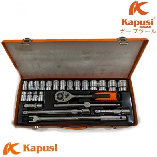 Kapusi K-9770 Kunci Sok 24 Pcs 1/2 Inch Shock Socket Wrench Set 10-32mm Kapusi K-9770 Kunci Sok 24 Pcs 1/2 Inch Shock Socket Wrench Set 10-32mm