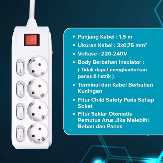 Kenmaster DX404 Stop Kontak 4 lobang F1-44 Dengan Proteksi Overheat